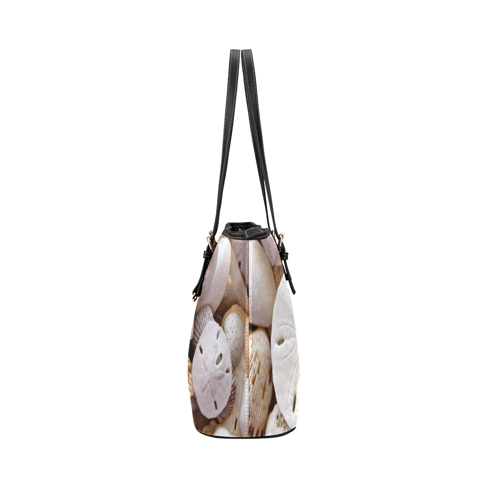 Seashells And Sand Dollars Leather Tote Bag/Small (Model 1651)
