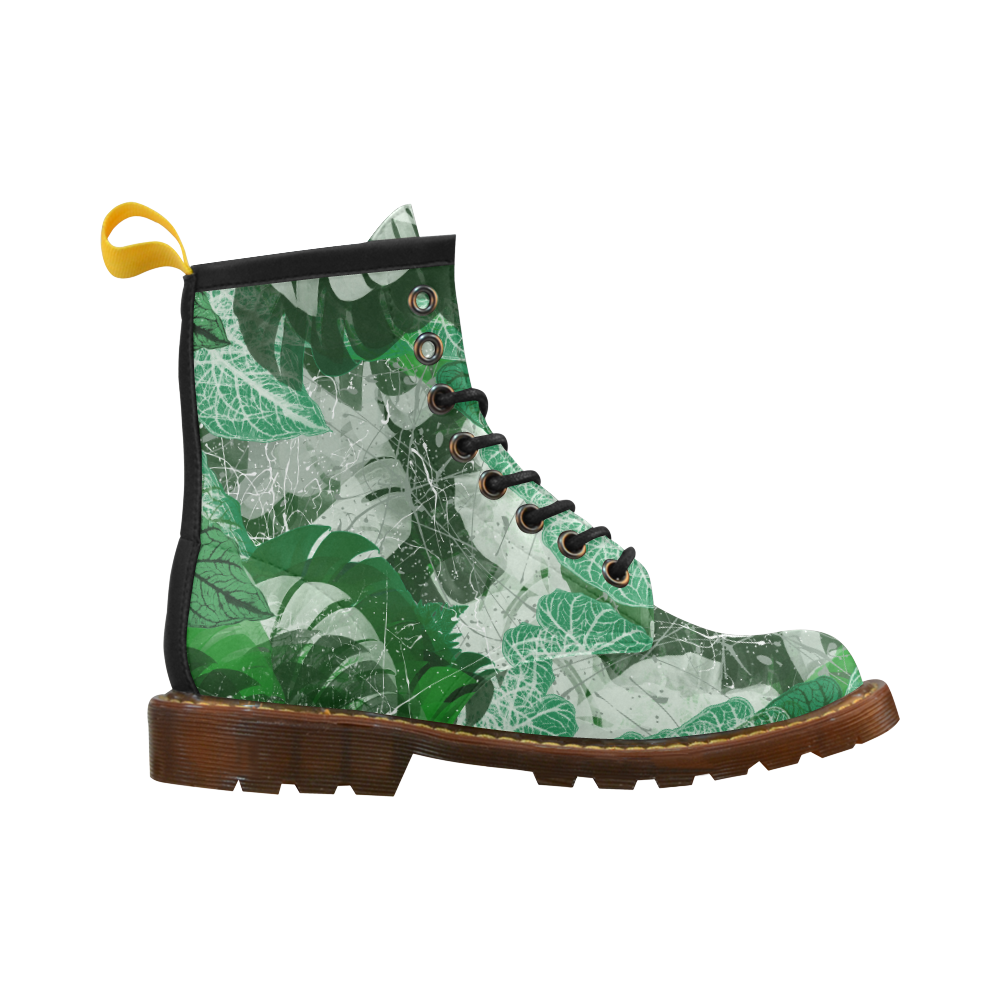 Tropical leaves High Grade PU Leather Martin Boots For Women Model 402H