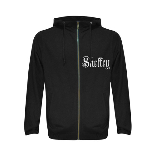 Sheffey - White Text on Black All Over Print Full Zip Hoodie for Men (Model H14)