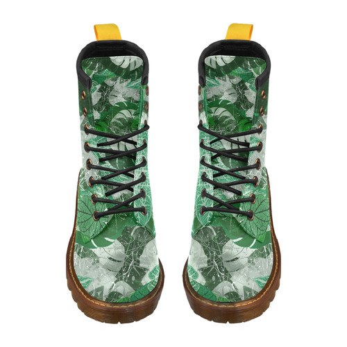 Tropical leaves High Grade PU Leather Martin Boots For Women Model 402H