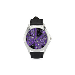 Purple Butterfly Pattern Women's Classic Leather Strap Watch(Model 203)