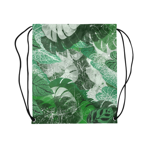 Tropical leaves Large Drawstring Bag Model 1604 (Twin Sides)  16.5"(W) * 19.3"(H)