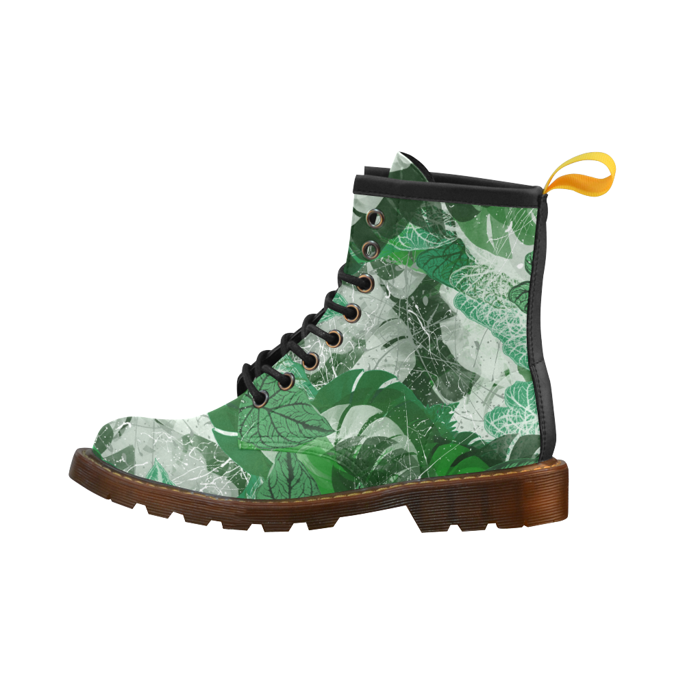 Tropical leaves High Grade PU Leather Martin Boots For Women Model 402H