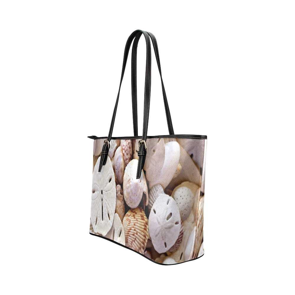 Seashells And Sand Dollars Leather Tote Bag/Small (Model 1651) | ID ...
