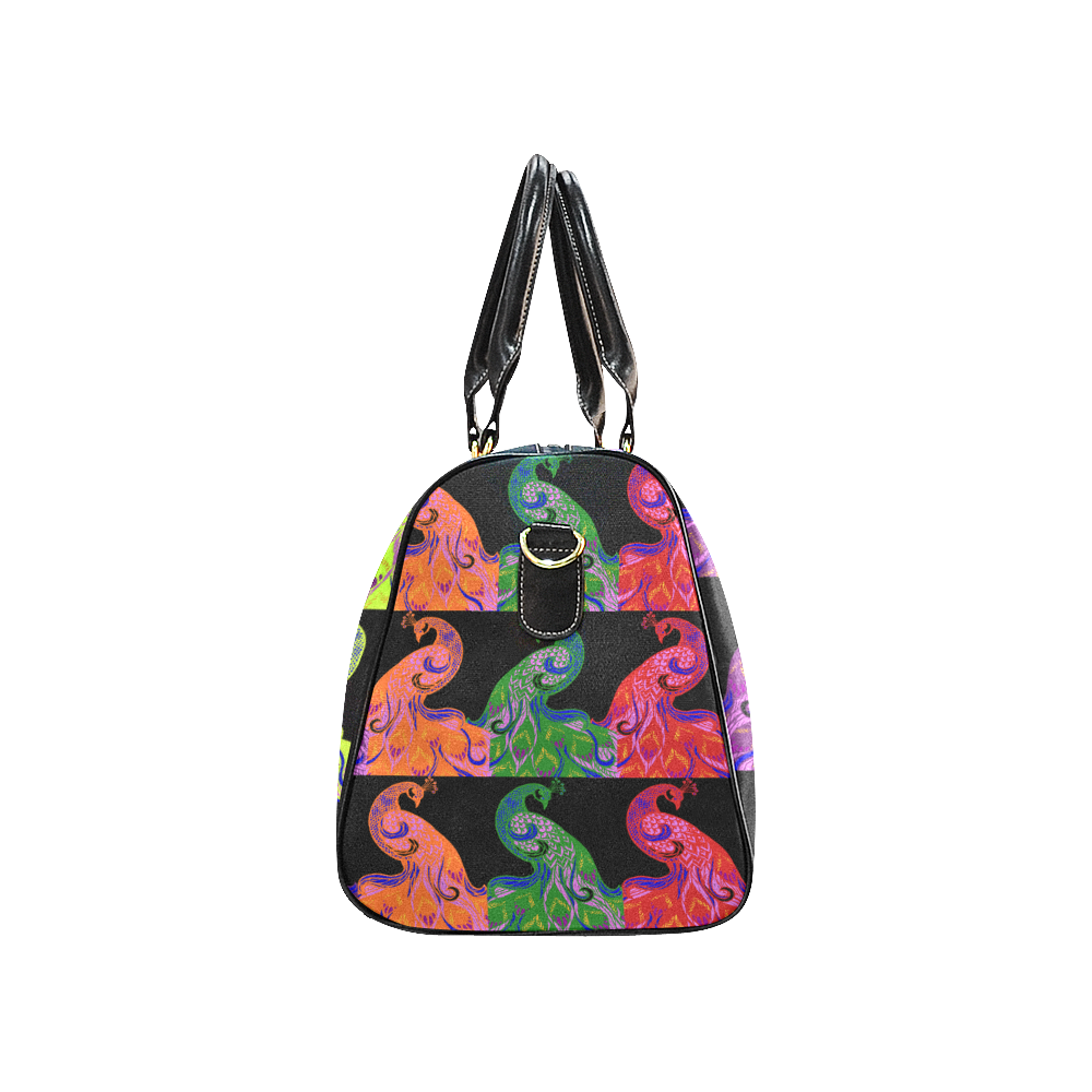 Prancing rainbow peacocks New Waterproof Travel Bag/Large (Model 1639)