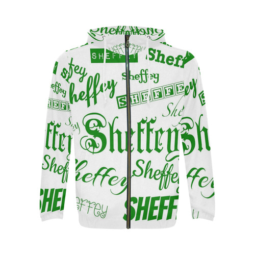 Green Sheffey Fonts All Over Print Full Zip Hoodie for Men (Model H14)