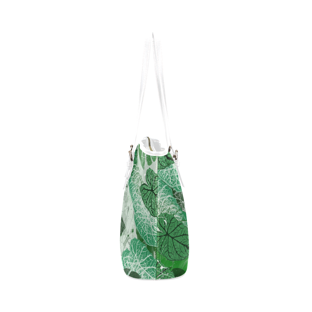 Tropical leaves Leather Tote Bag/Small (Model 1651)