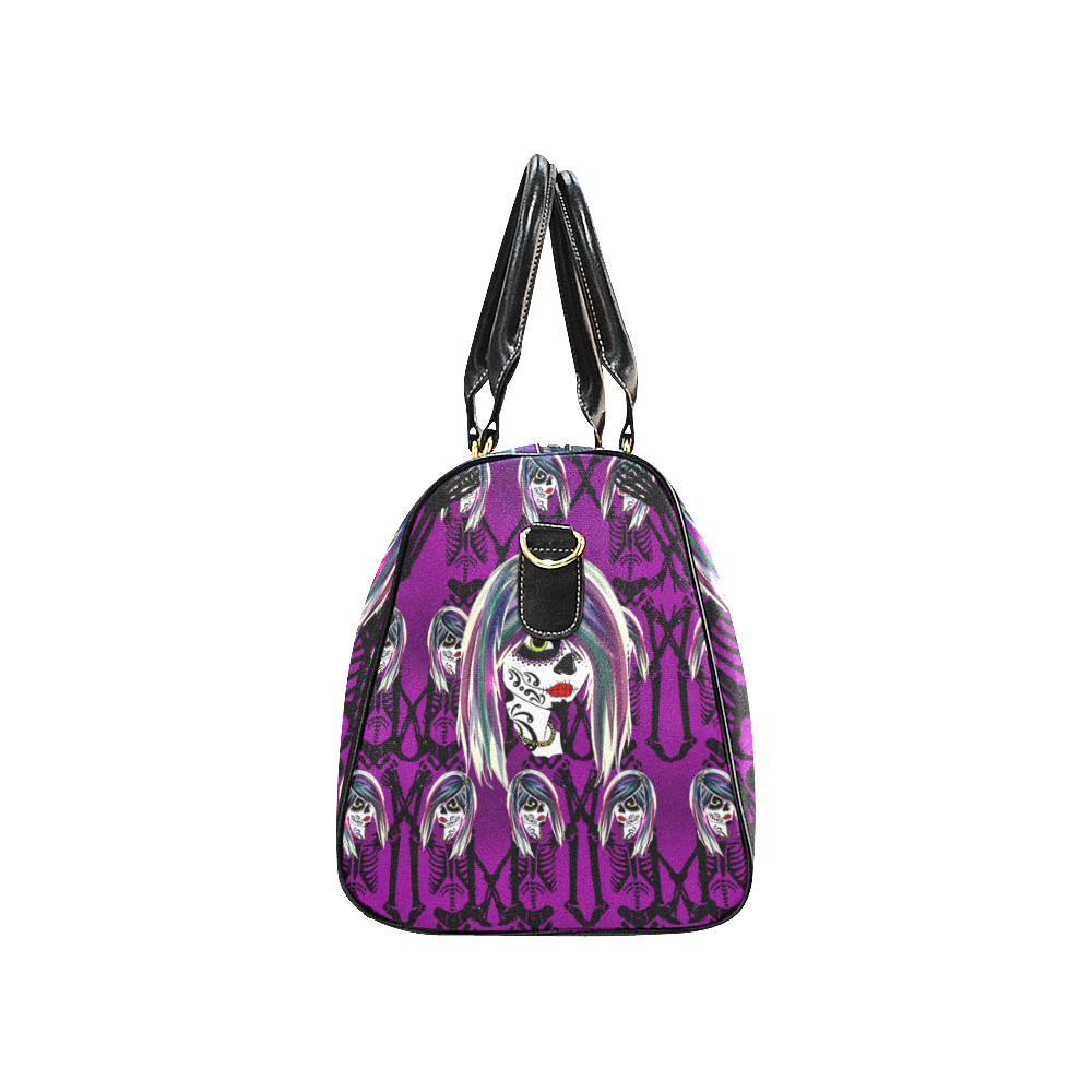 Dancing day of the dead sugarskull in purple New Waterproof Travel Bag/Large (Model 1639)