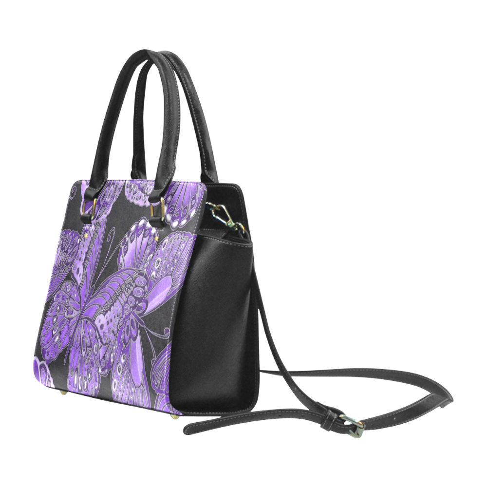 Purple Butterfly Pattern Classic Shoulder Handbag (Model 1653)