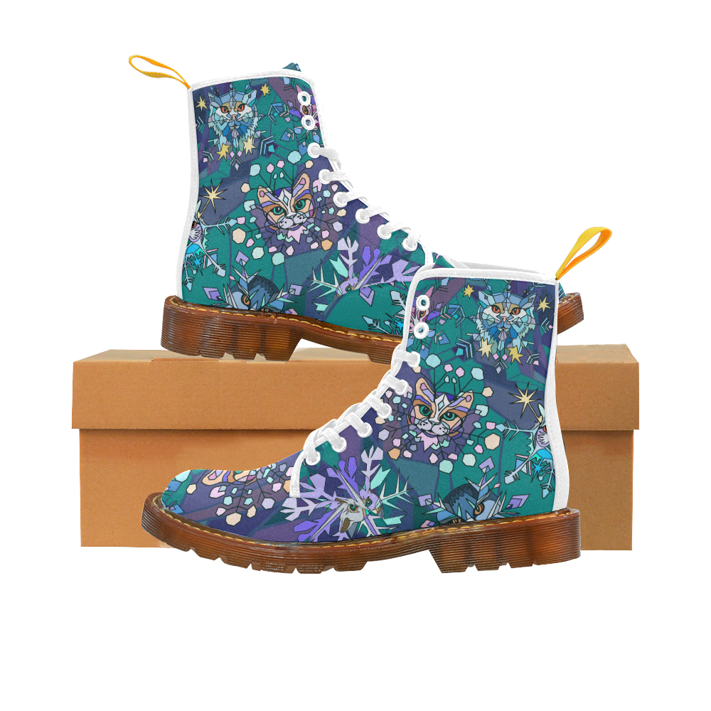 Funny cartoon snowflakes with cat heads Martin Boots For Women Model 1203H