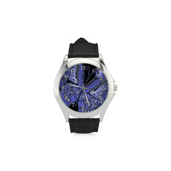 Blue Butterfly Pattern Women's Classic Leather Strap Watch(Model 203)