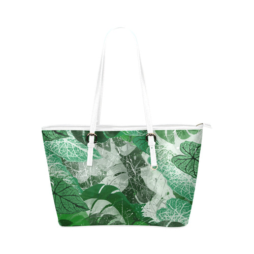 Tropical leaves Leather Tote Bag/Small (Model 1651)