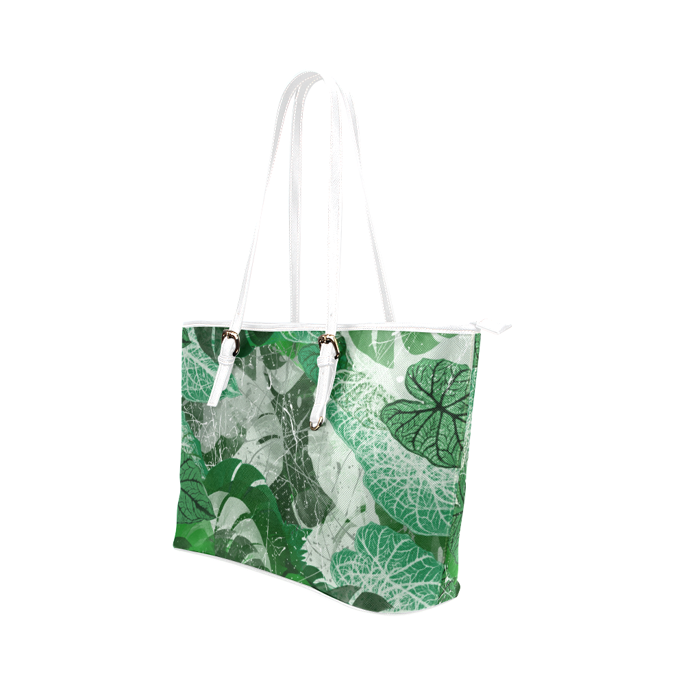 Tropical leaves Leather Tote Bag/Small (Model 1651)