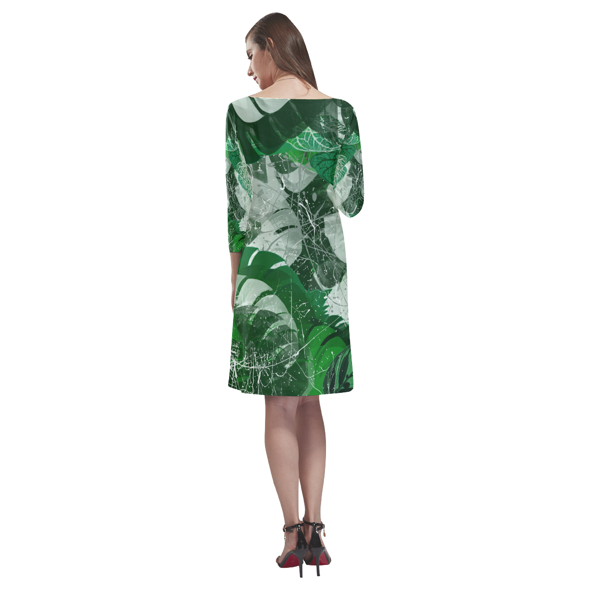 Tropical leaves Rhea Loose Round Neck Dress(Model D22)