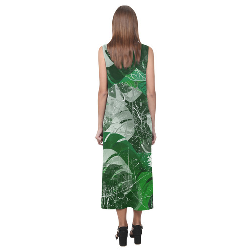 Tropical leaves Phaedra Sleeveless Open Fork Long Dress (Model D08)