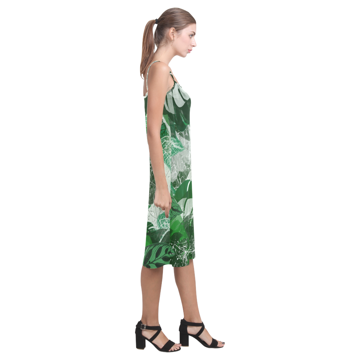 Tropical leaves Alcestis Slip Dress (Model D05)