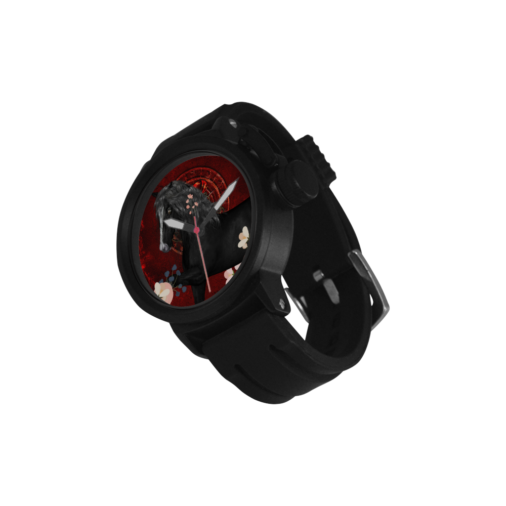 Black horse with flowers Men's Sports Watch(Model 309)