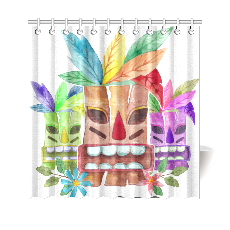 Tiki Watercolor Summer Fun Floral Shower Curtain 69"x70"