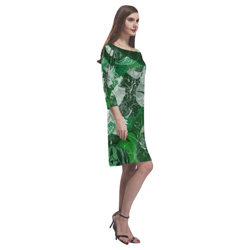 Tropical leaves Rhea Loose Round Neck Dress(Model D22)