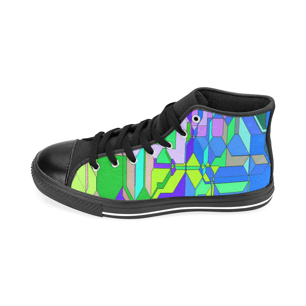 Retro Color Pop Geometric Fun 2 Men’s Classic High Top Canvas Shoes /Large Size (Model 017)