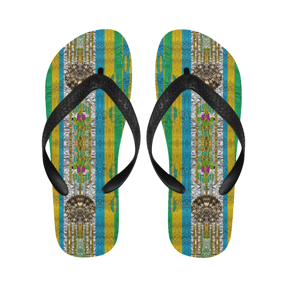 rainbows rain in the golden mangrove forest Flip Flops for Men/Women (Model 040)