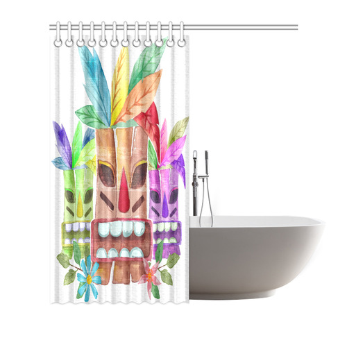 Tiki Watercolor Summer Fun Floral Shower Curtain 72"x72"