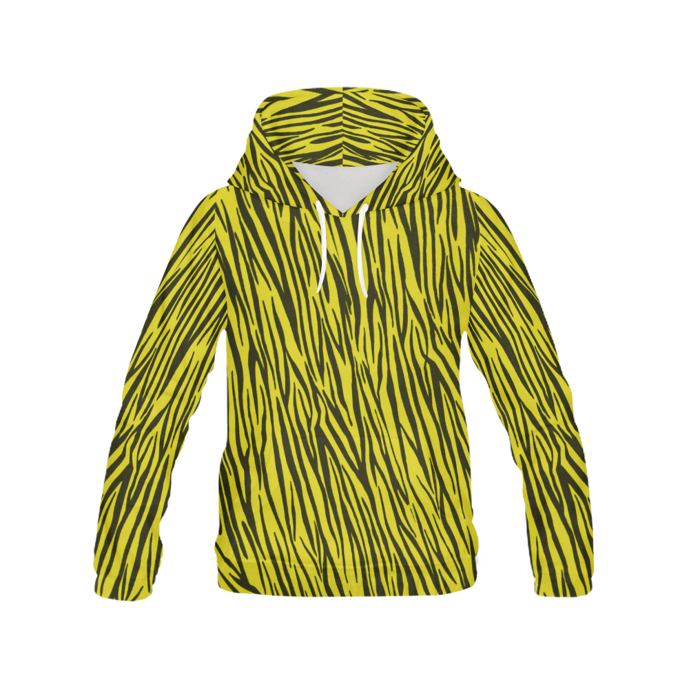 Yellow Zebra Pattern Stripes All Over Print Hoodie for Women (USA Size) (Model H13)
