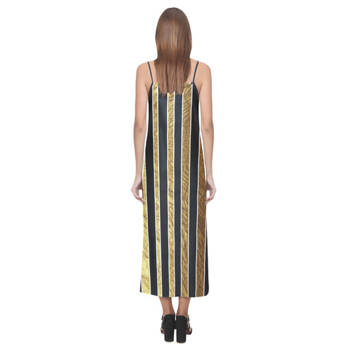 Gold & Black Glam dress. V-Neck Open Fork Long Dress(Model D18)