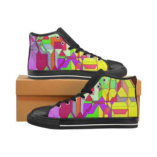 Retro Color Pop Geometric Fun 1 High Top Canvas Shoes for Kid (Model 017)