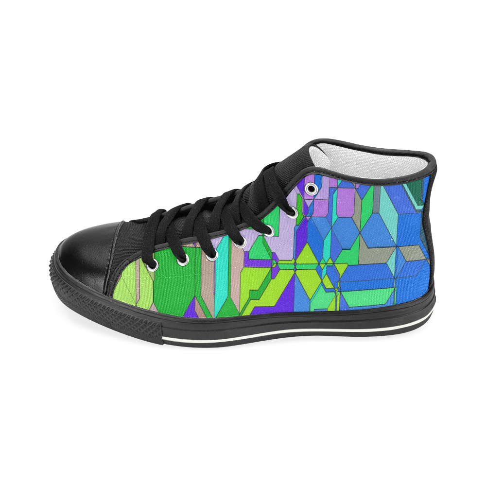 Retro Color Pop Geometric Fun 2 Men’s Classic High Top Canvas Shoes (Model 017)