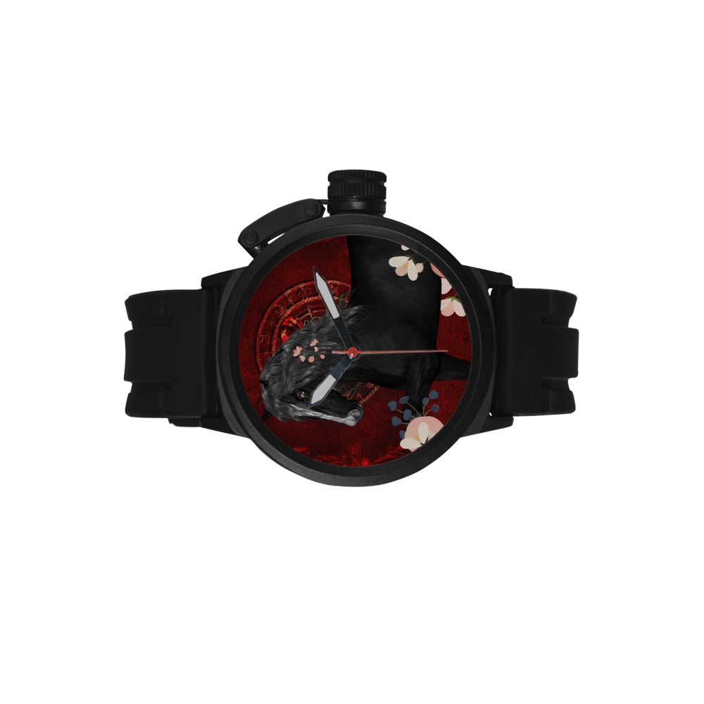 Black horse with flowers Men's Sports Watch(Model 309)