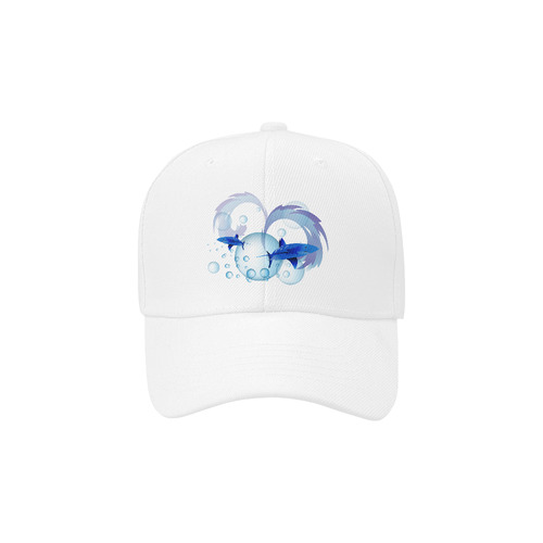 Shark with bubbles and wave Dad Cap