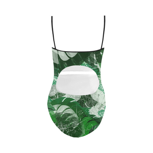 Tropical leaves Strap Swimsuit ( Model S05)