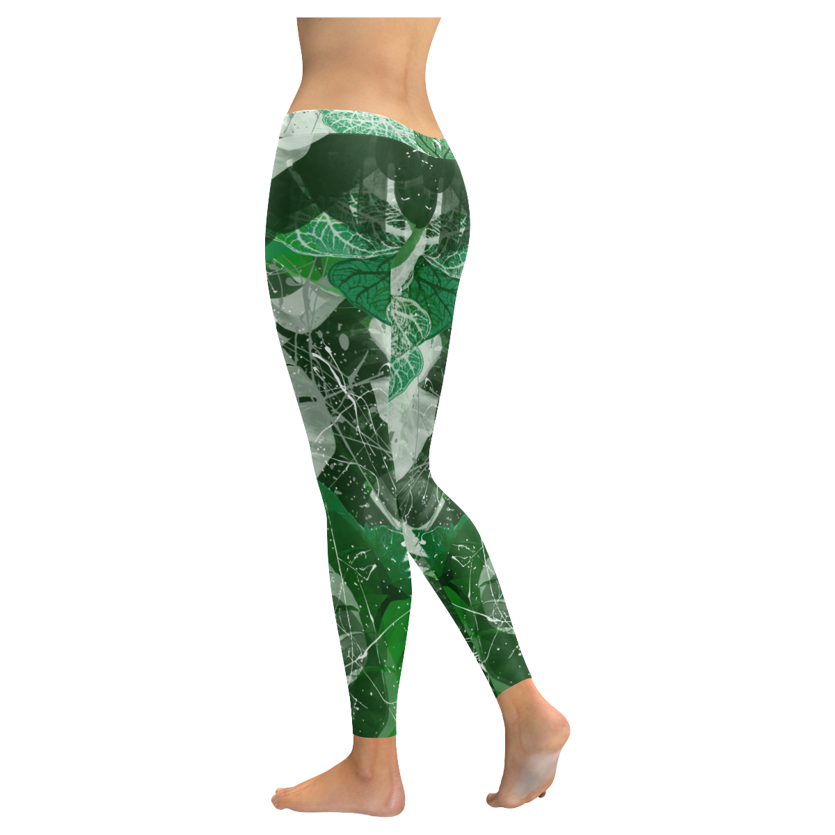 Tropical leaves Women's Low Rise Leggings (Invisible Stitch) (Model L05)