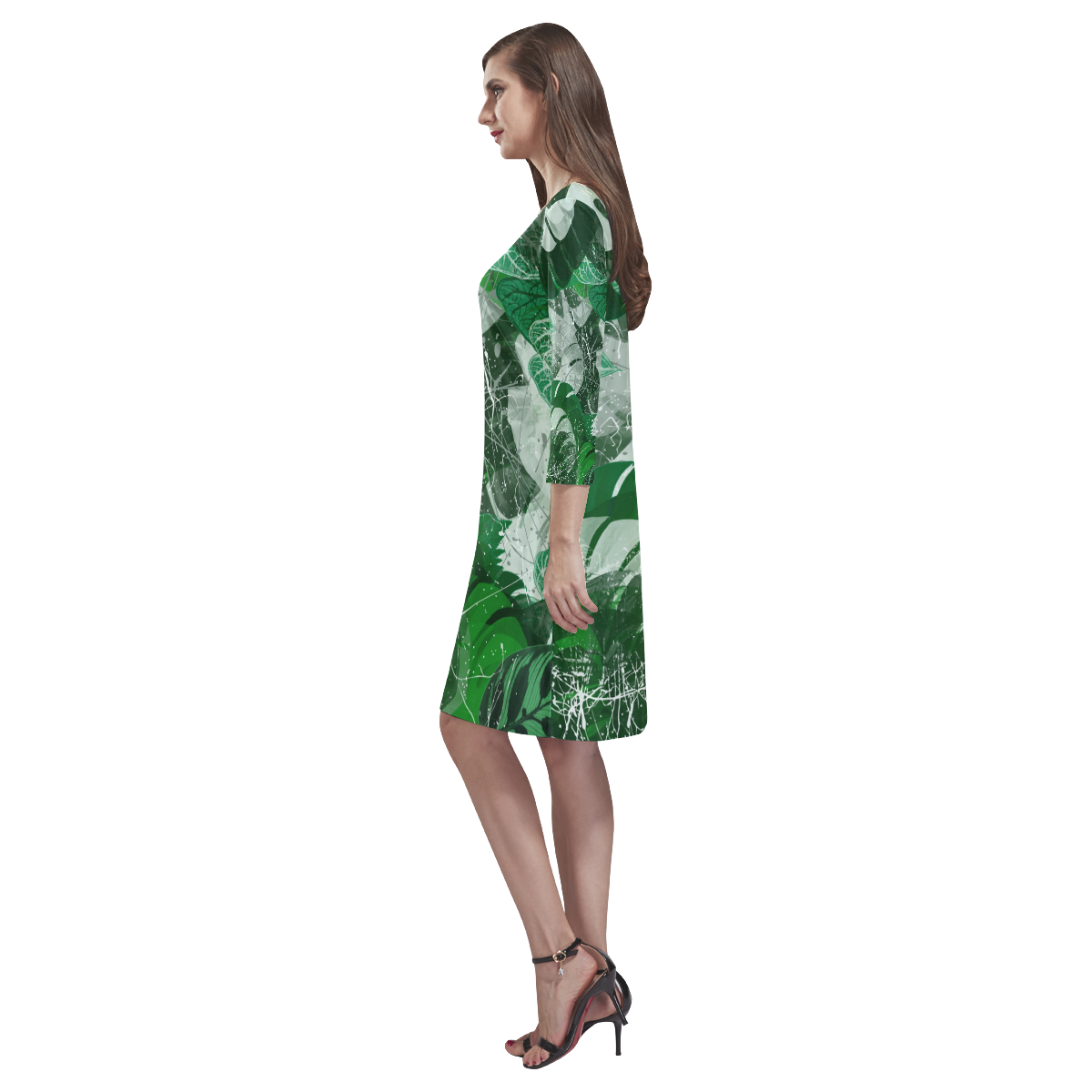 Tropical leaves Rhea Loose Round Neck Dress(Model D22)