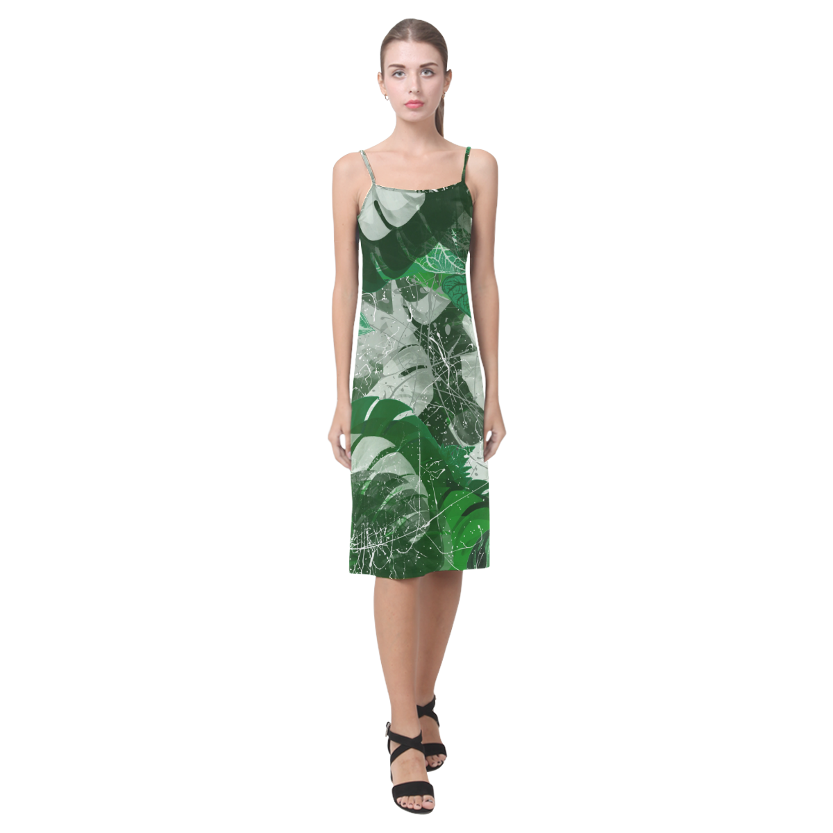 Tropical leaves Alcestis Slip Dress (Model D05)