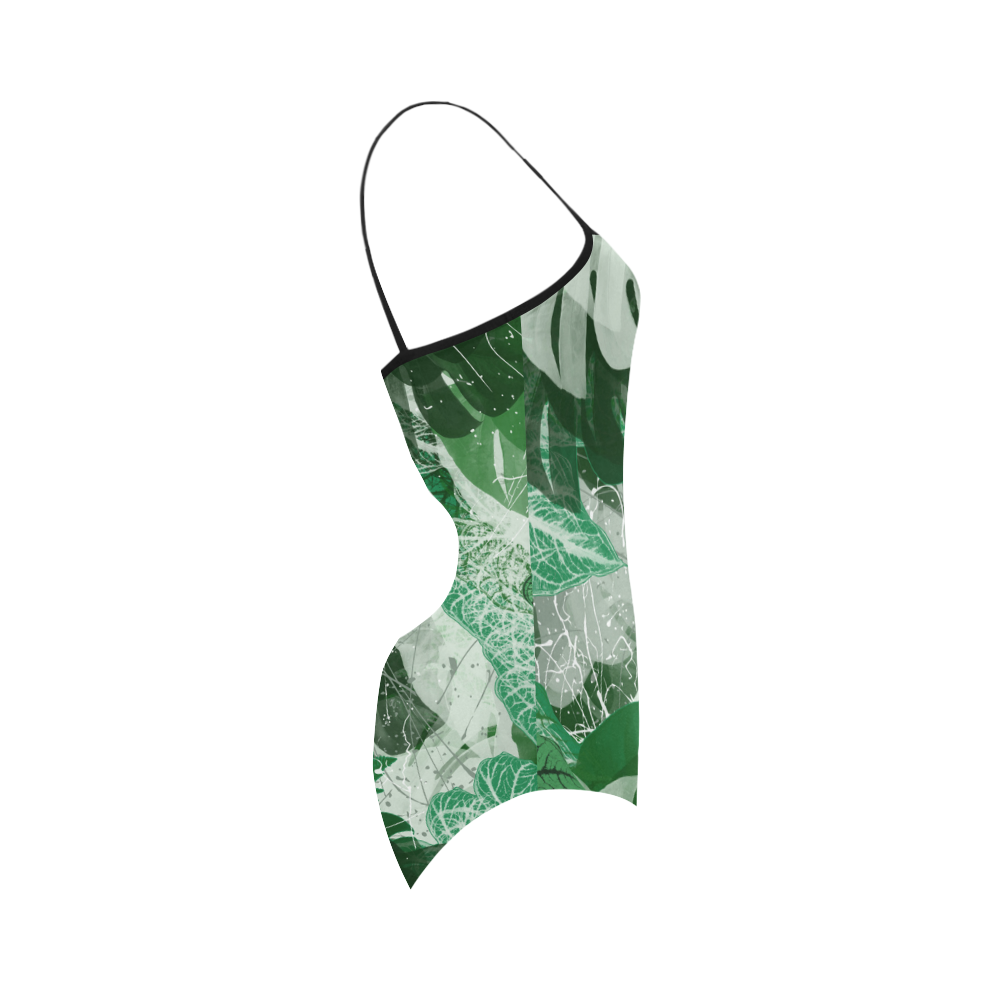 Tropical leaves Strap Swimsuit ( Model S05)