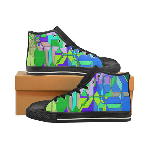Retro Color Pop Geometric Fun 2 High Top Canvas Shoes for Kid (Model 017)