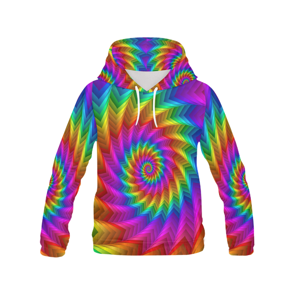 Psychdelic Rainbow Spiral All Over Print Hoodie for Women (USA Size) (Model H13)