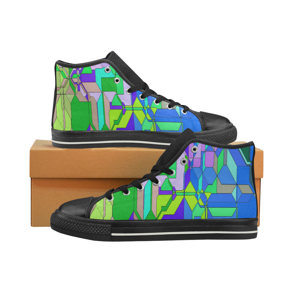 Retro Color Pop Geometric Fun 2 Men’s Classic High Top Canvas Shoes (Model 017)