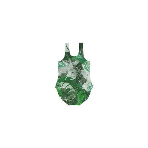 Tropical leaves Vest One Piece Swimsuit (Model S04)