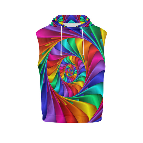 Psychedelic Rainbow Spiral All Over Print Sleeveless Hoodie for Men (Model H15)