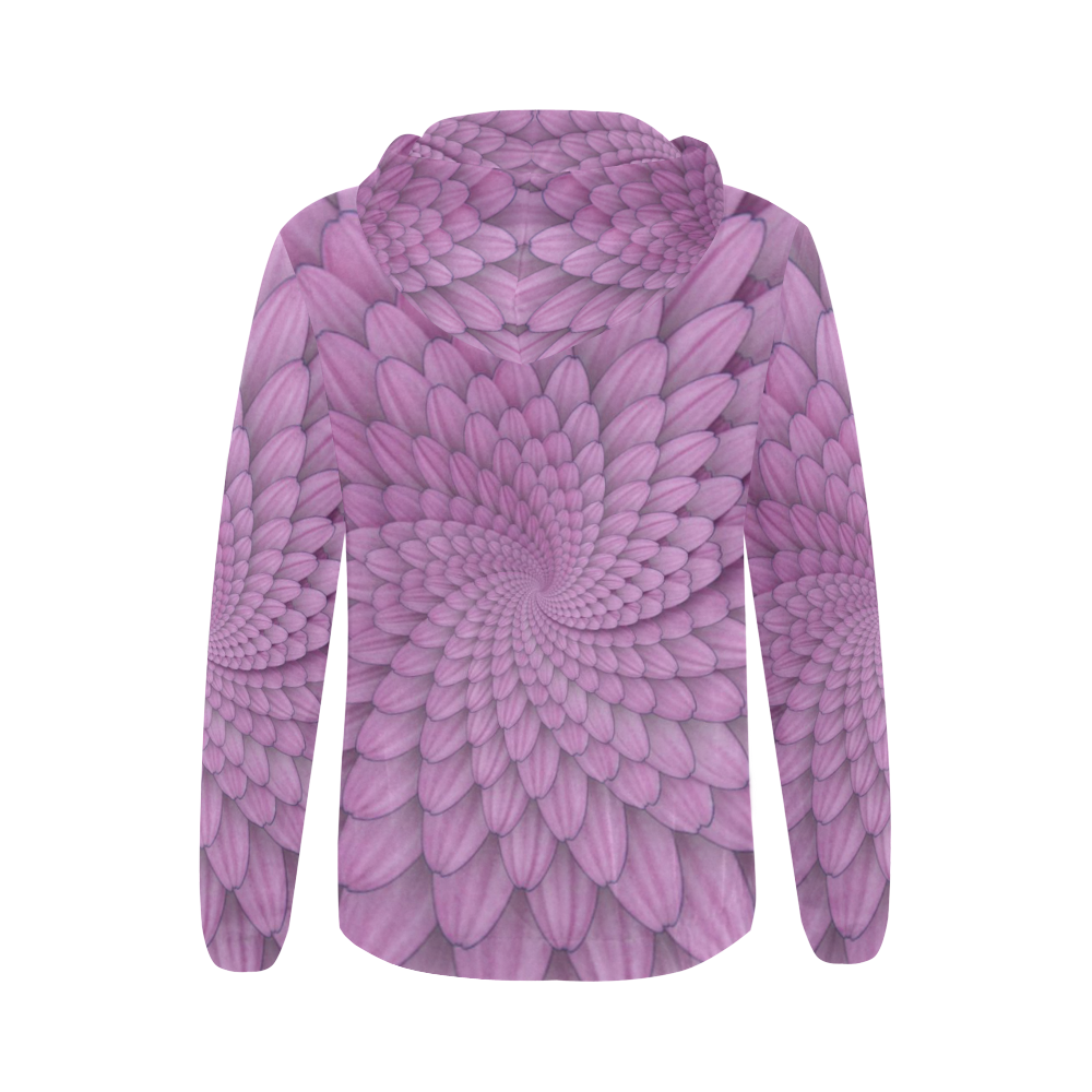 pink flower spiral droste escher All Over Print Full Zip Hoodie for Women (Model H14)