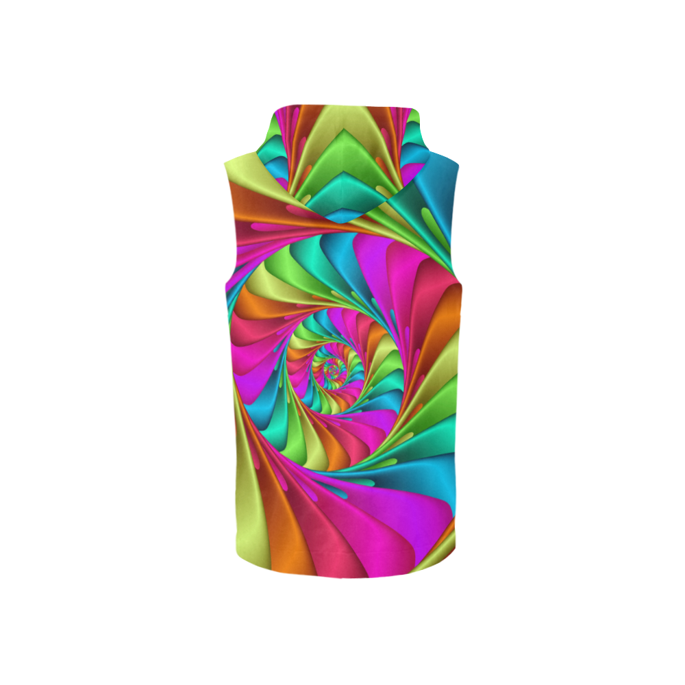 Psychedelic Rainbow Spiral All Over Print Sleeveless Zip Up Hoodie for Women (Model H16)