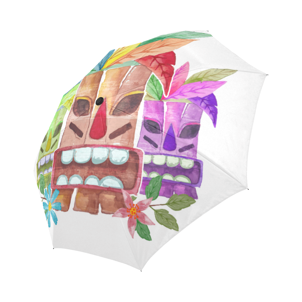 Tiki Mask Watercolor Floral Summer Fun Auto-Foldable Umbrella (Model U04)