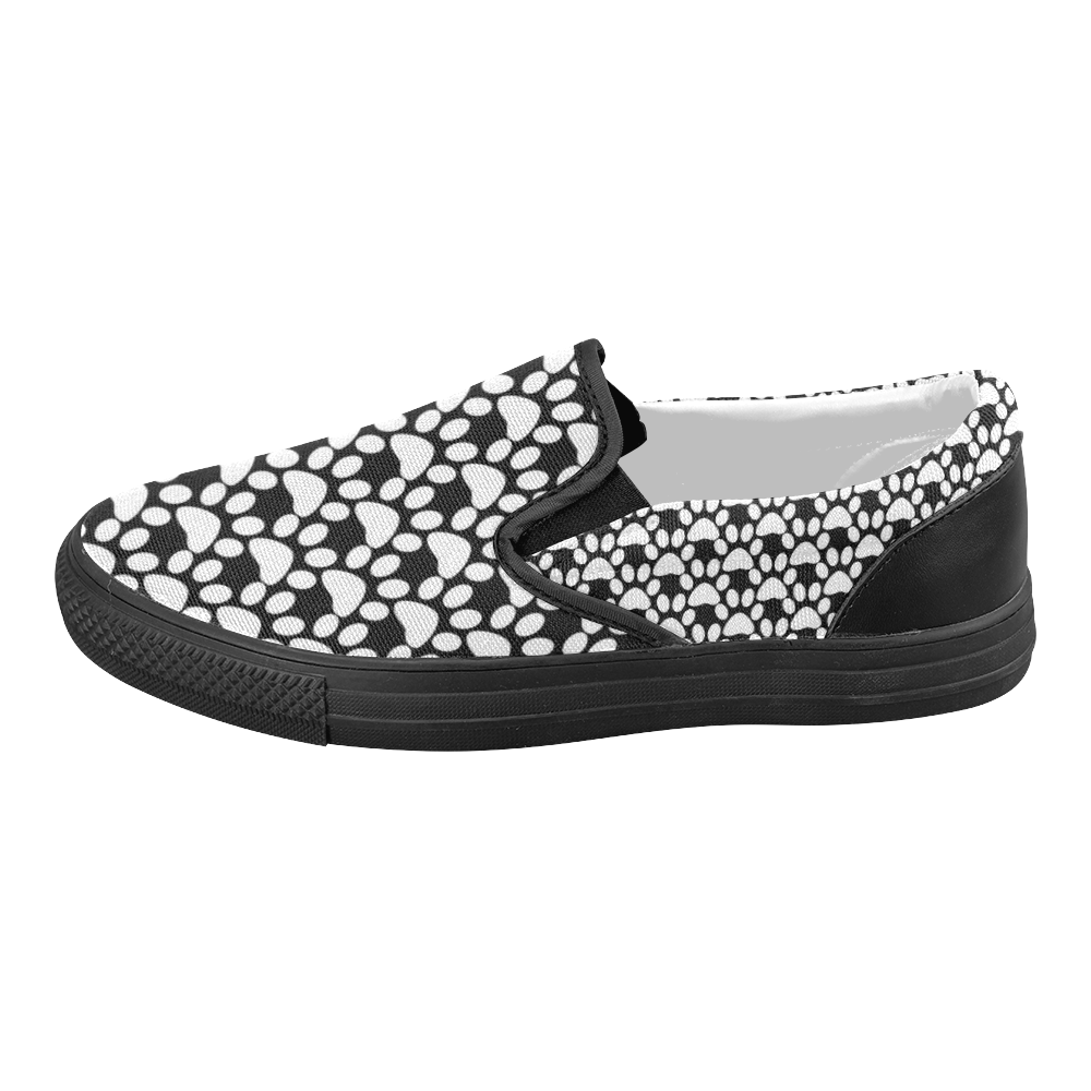 Black and white . traces . Women's Slip-on Canvas Shoes (Model 019)