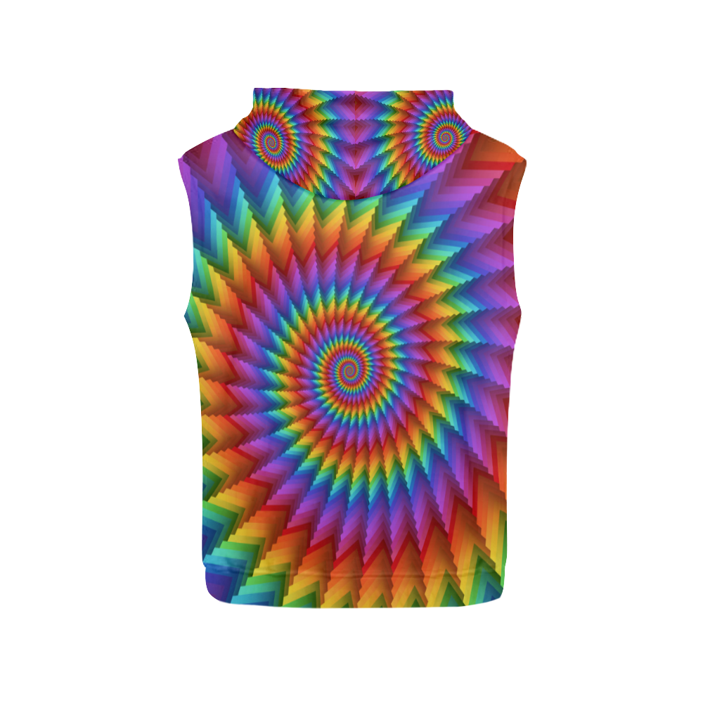 Psychedelic Rainbow Spiral All Over Print Sleeveless Hoodie for Men (Model H15)
