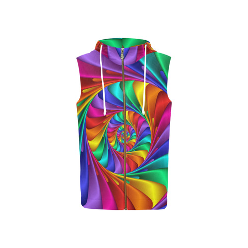 Psychedelic Rainbow Spiral All Over Print Sleeveless Zip Up Hoodie for Women (Model H16)