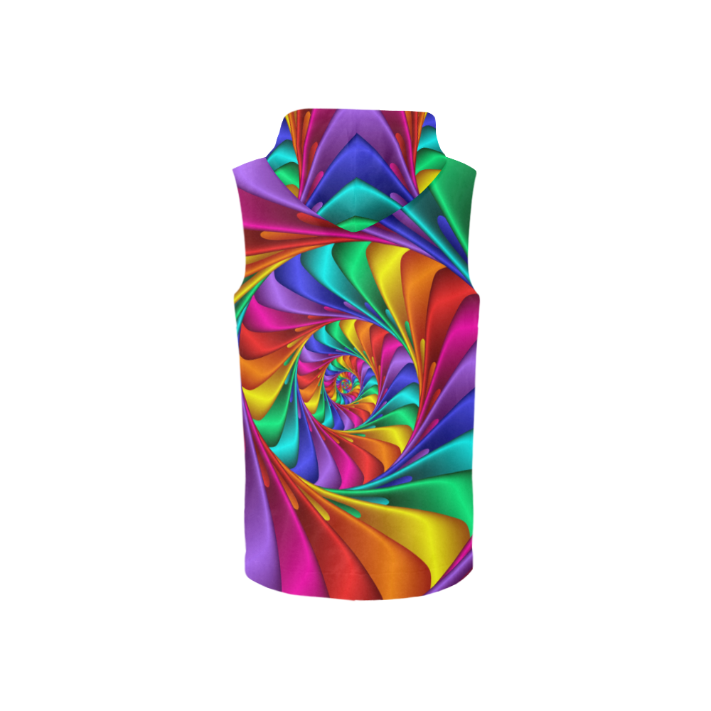 Psychedelic Rainbow Spiral All Over Print Sleeveless Zip Up Hoodie for Women (Model H16)