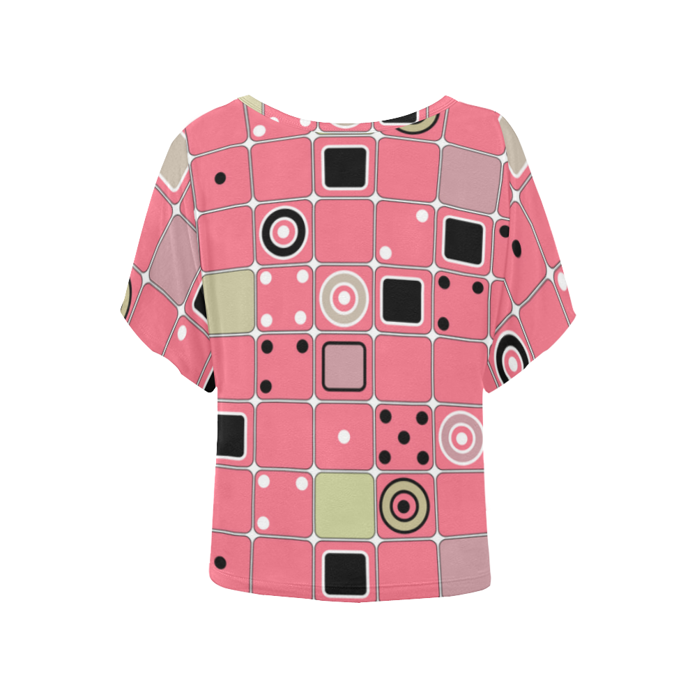Abstract bright pink pattern Women's Batwing-Sleeved Blouse T shirt (Model T44)